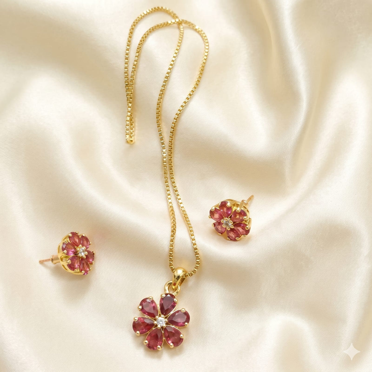 Pink Floral Pendant Set with Matching Earrings